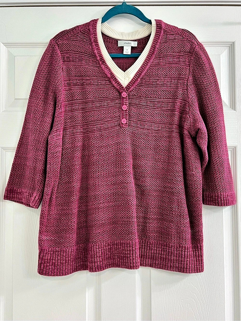 CJ Banks V-Neck Knit Sweater in Pink Size 2X Like New